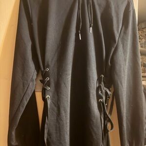 Chic Black Lace-Up Long Sleeve Dress